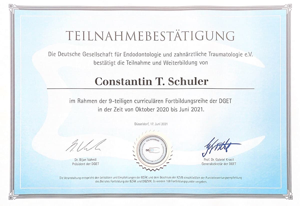 Curriculum Endodontie der DGET e.V Constantin Schuler